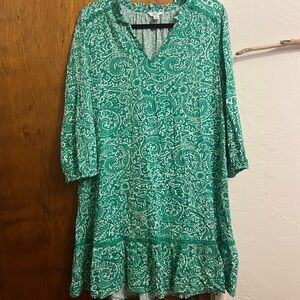 Crown & Ivy Green and White Paisley Dress